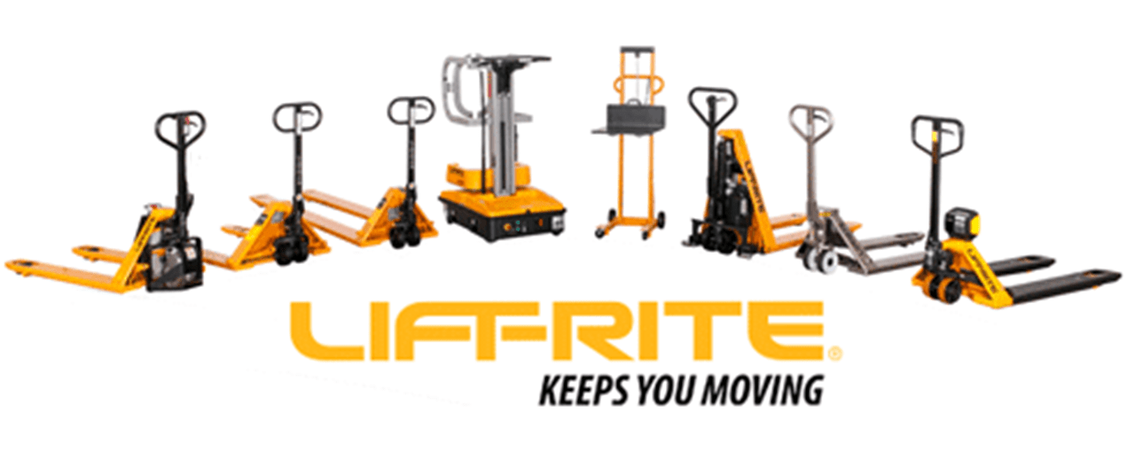 Lift-Rite Family of trucks, yellow hand pallet trucks, yellow motorized hand pallet trucks